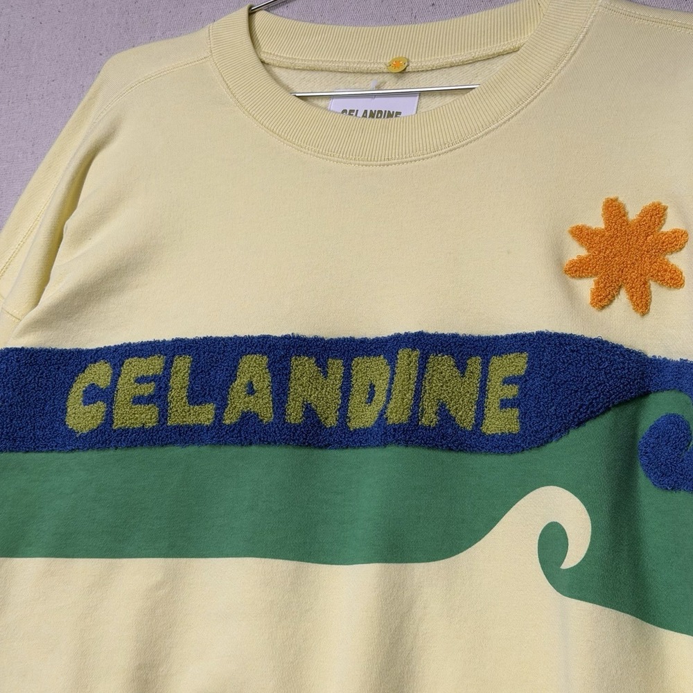 Celandine Surf Camp Sweatshirt Yellow Graphic Wave Terry XS Anthropologie - Picture 6 of 12